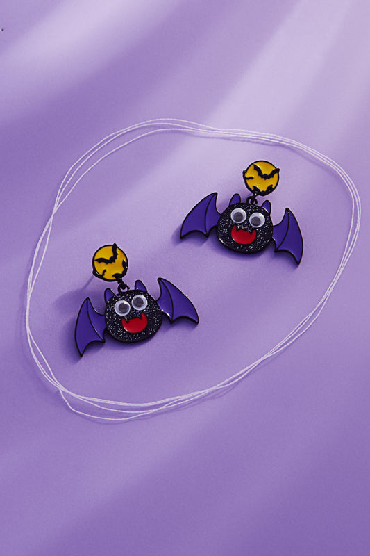 Halloween Bat W Googly Eye Titanium Post Earrings