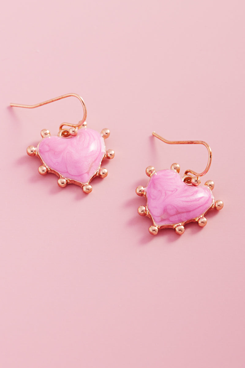 Valentines Day Heart Pearlize Enamel Hook Earrings