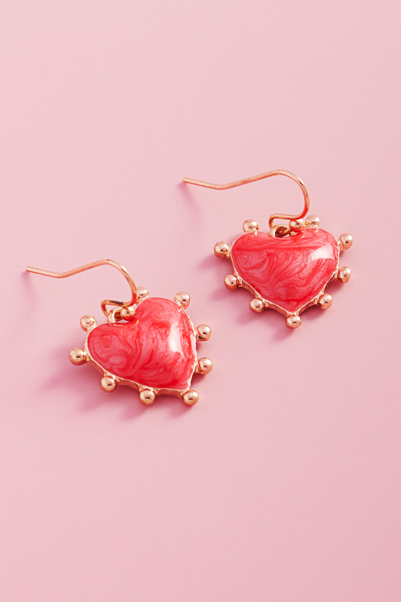 Valentines Day Heart Pearlize Enamel Hook Earrings