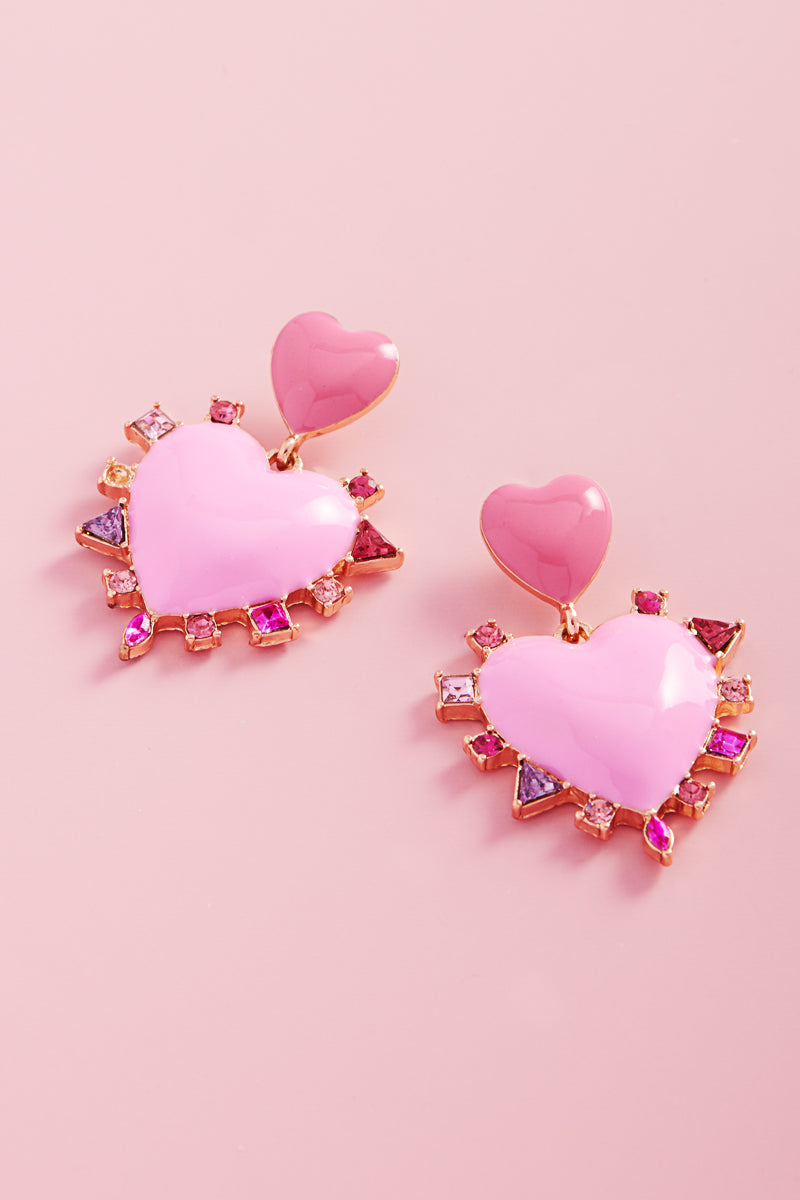 Valentines Heart Enamel Color Stones Post Earrings
