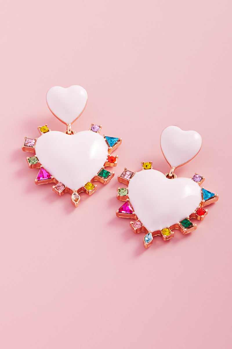 Valentines Heart Enamel Color Stones Post Earrings