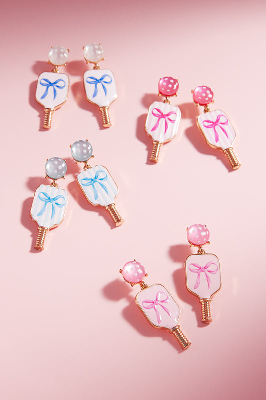 Sports Ball Enamel Bow Faux Cats Eye Post Earrings