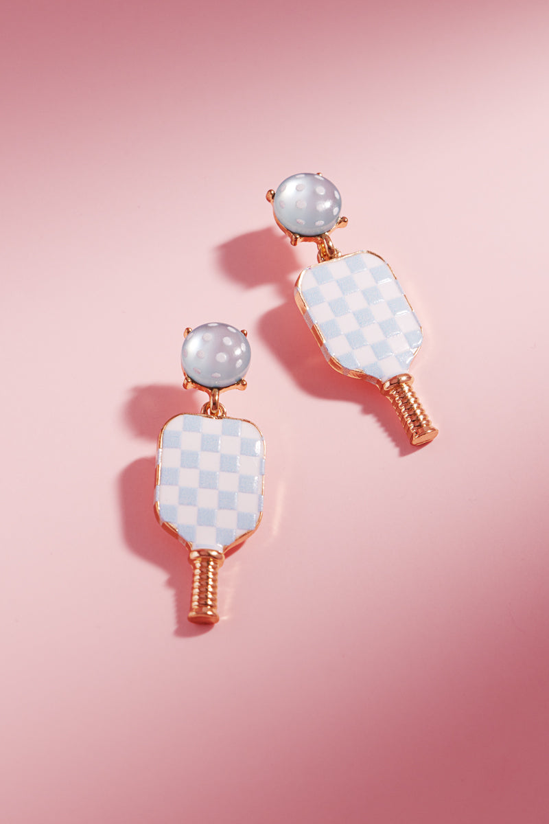 Sports Pickleball Enamel Checker Post Earrings