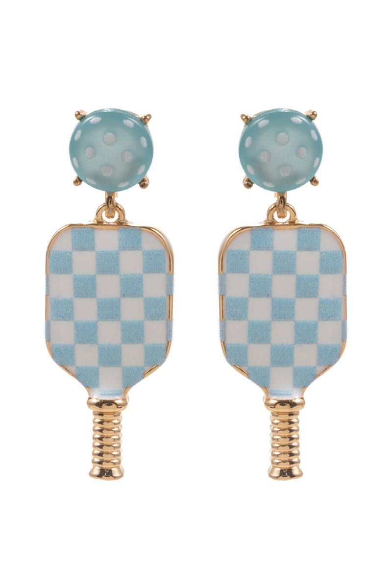 Sports Pickleball Enamel Checker Post Earrings