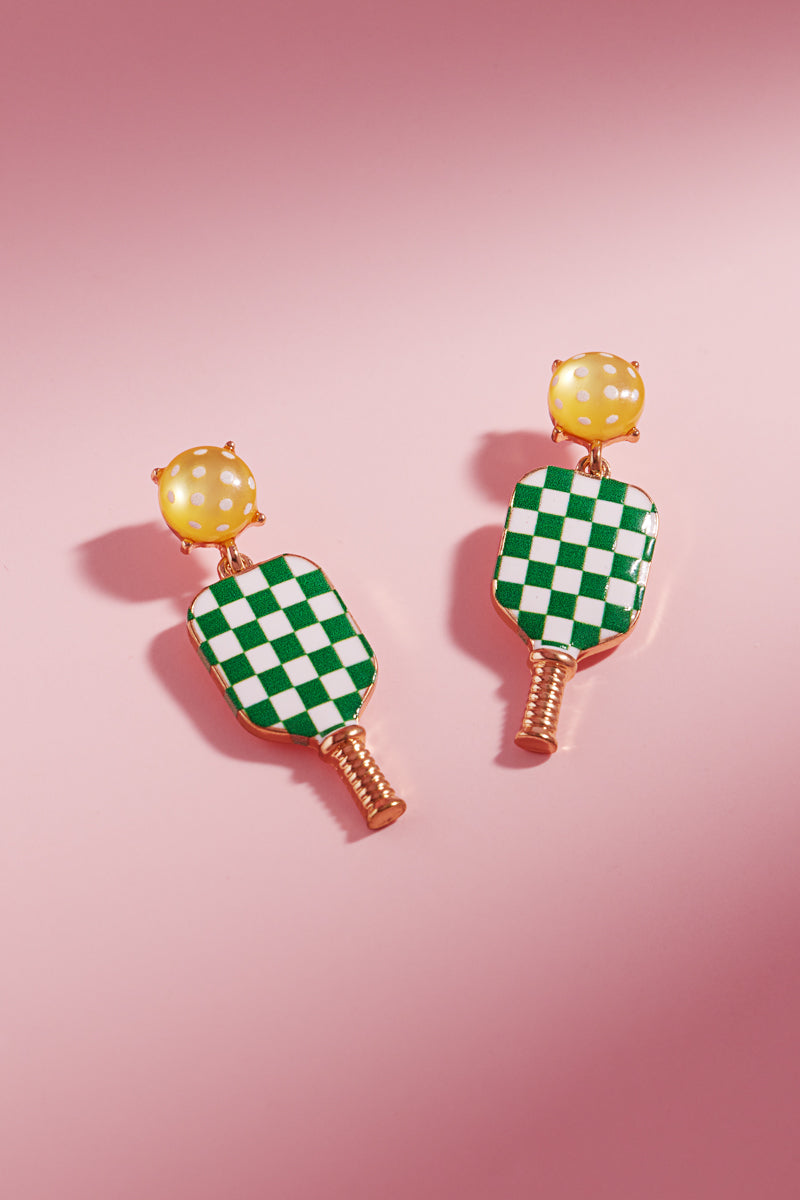 Sports Pickleball Enamel Checker Post Earrings