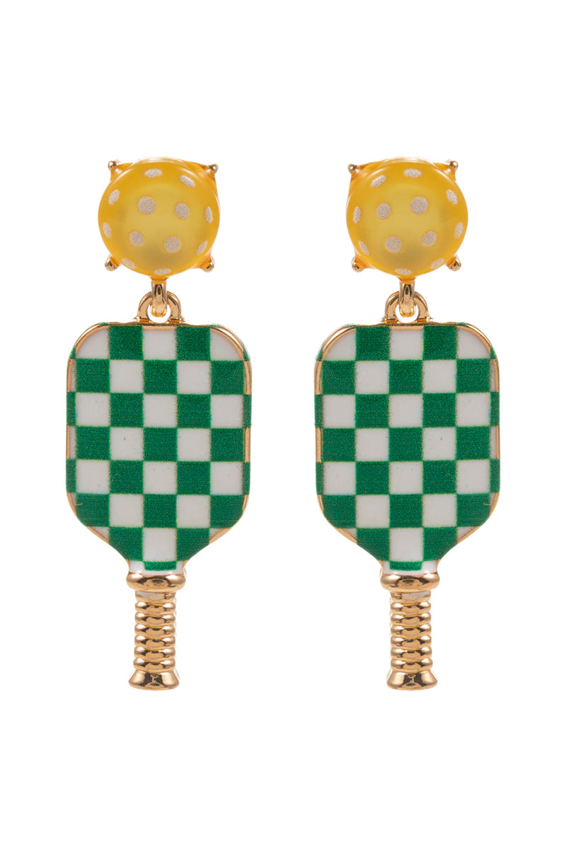 Sports Pickleball Enamel Checker Post Earrings