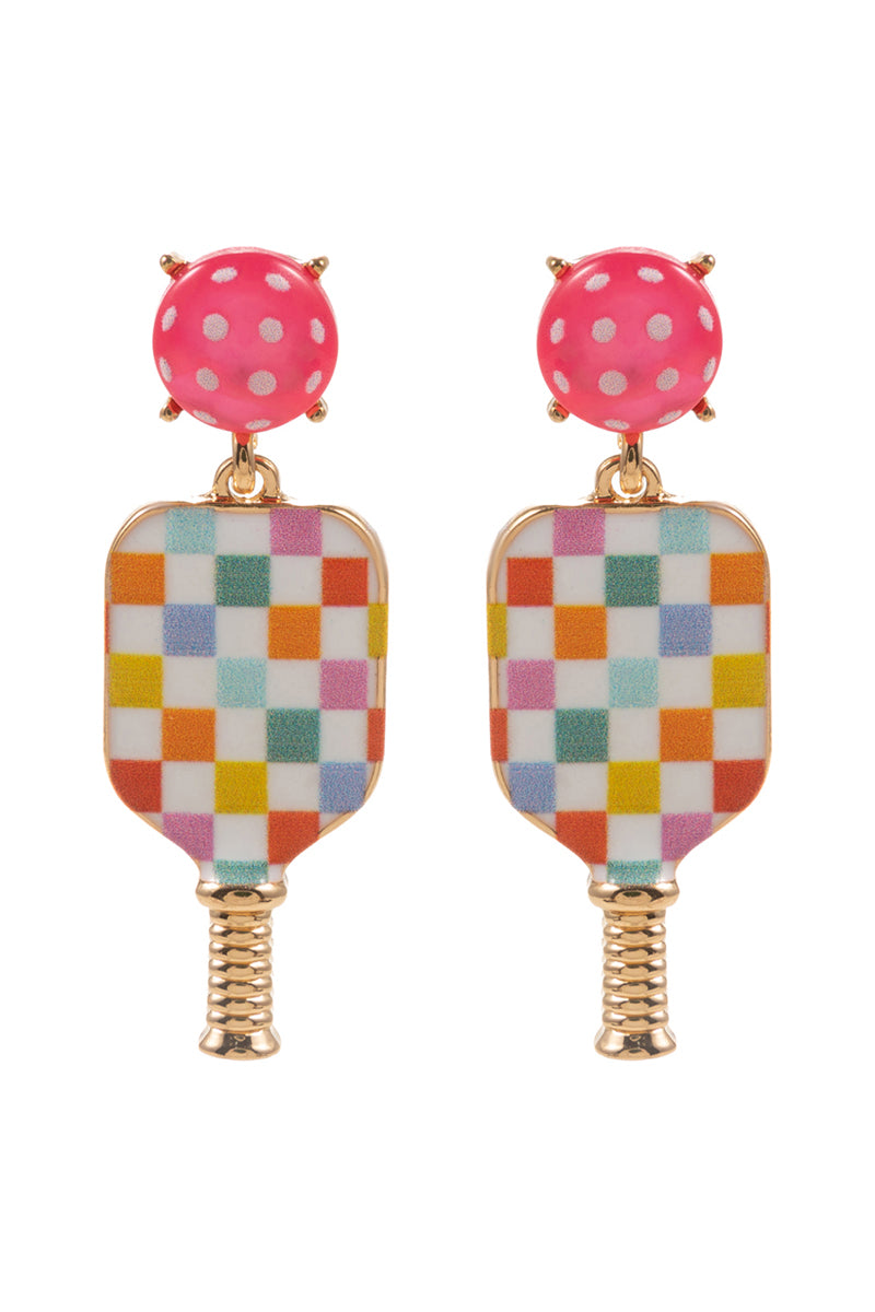 Sports Pickleball Enamel Checker Post Earrings