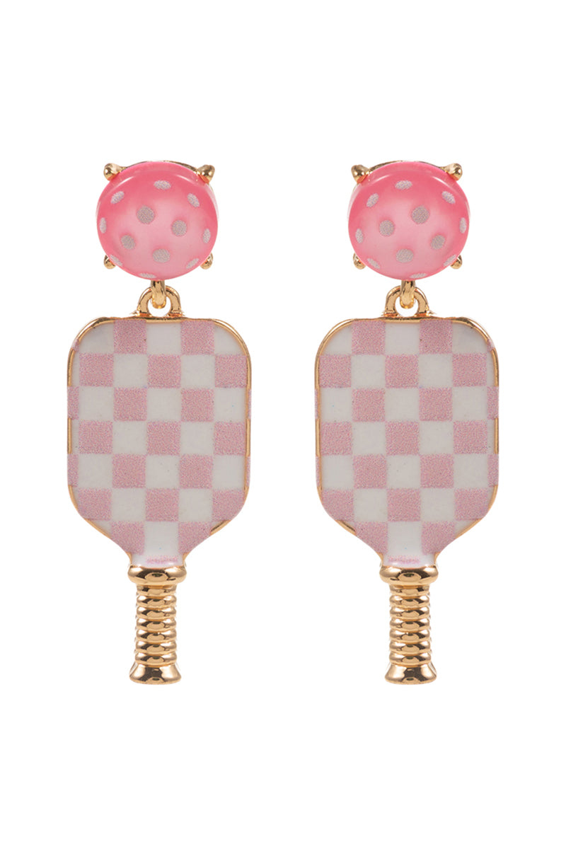 Sports Pickleball Enamel Checker Post Earrings