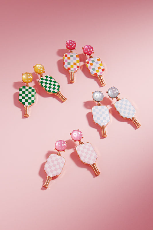 Sports Pickleball Enamel Checker Post Earrings