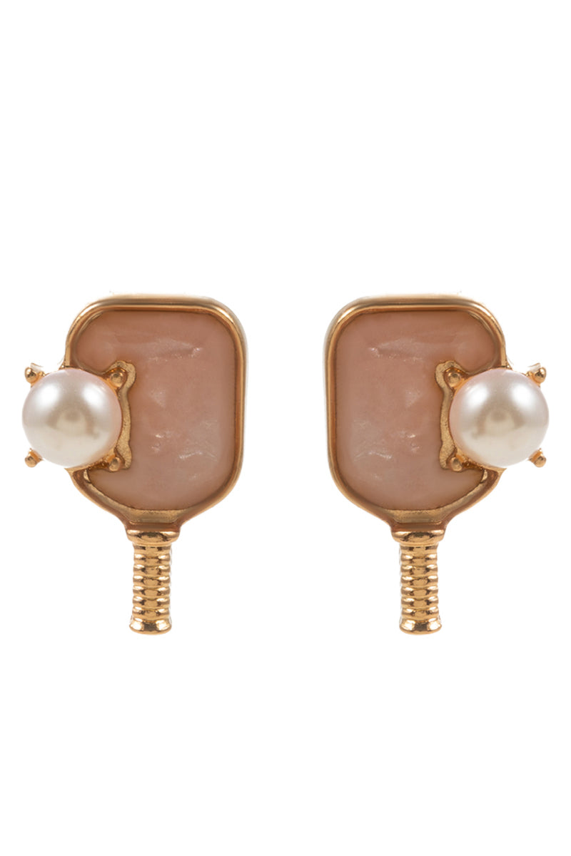 Sports Pickleball Shimmery W Pearl Post Earrings