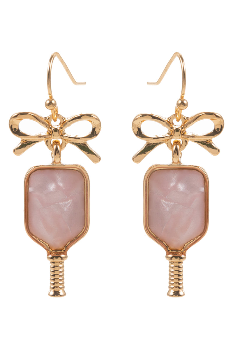 Sports Pickleball Shimmery Paper Bow Hook Earrings