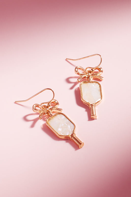 Sports Pickleball Shimmery Paper Bow Hook Earrings