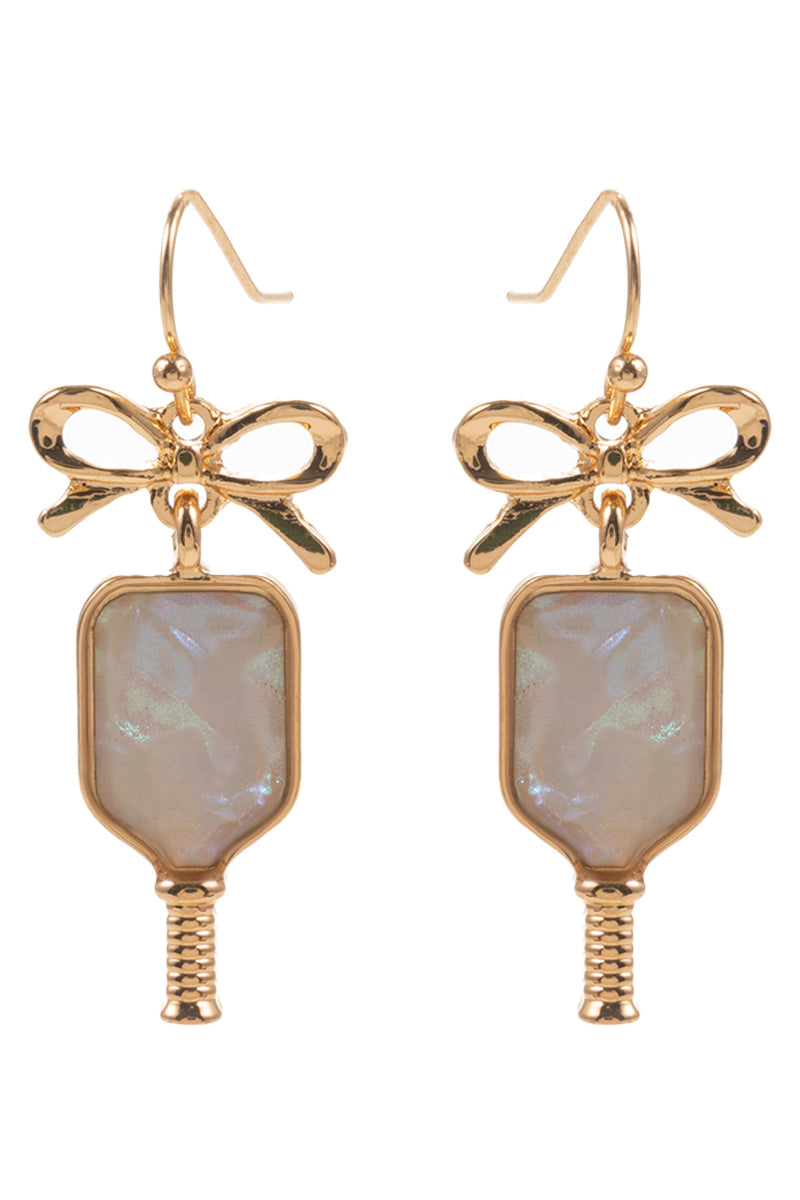 Sports Pickleball Shimmery Paper Bow Hook Earrings