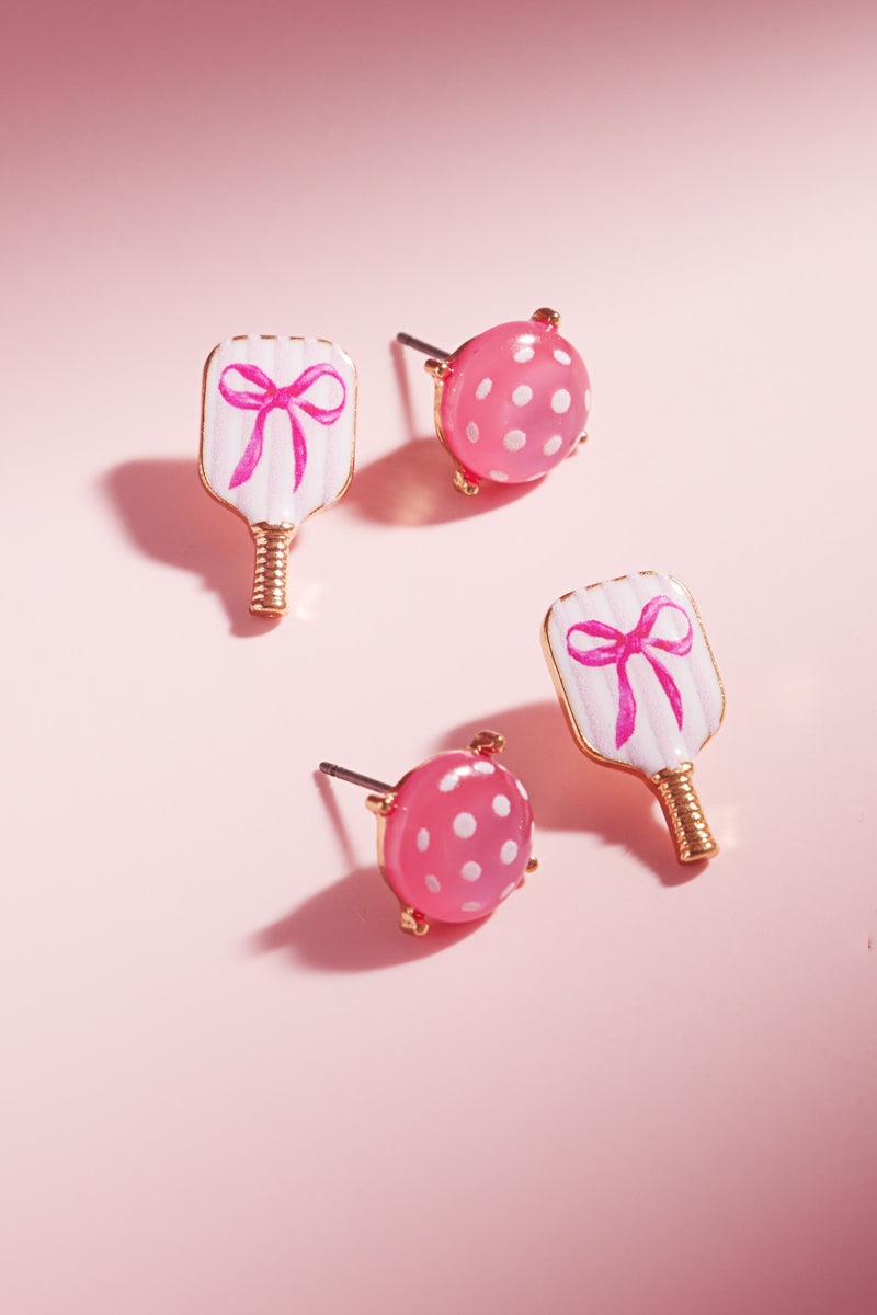 Sports Pickleball Enamel Faux 3 Set Post Earrings
