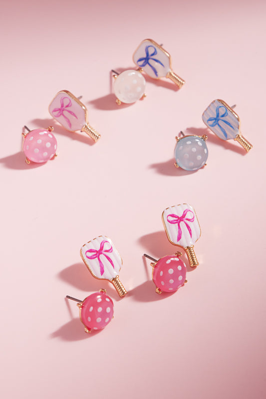 Sports Pickleball Enamel Faux 3 Set Post Earrings