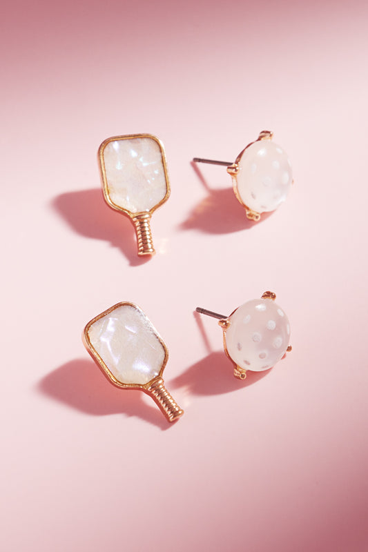 Sports Pickleball Shimmery Faux 2Set Post Earrings