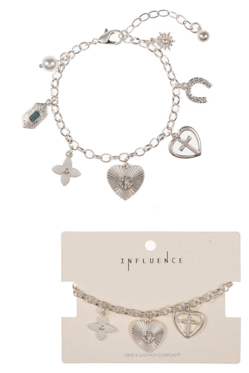 Flower Cross Horseshoe Metal Charm Clasp Bracelet