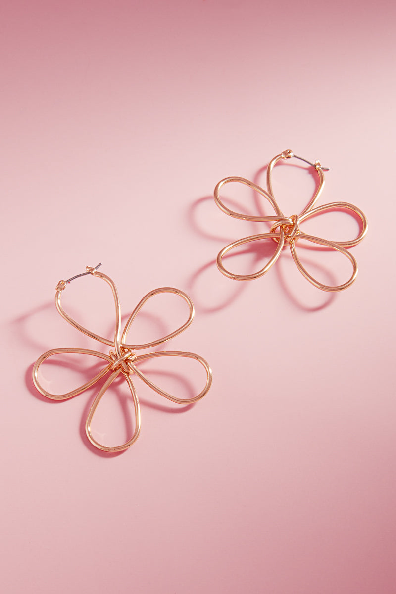 Flower Shaped Metal Wire Hoop Earrings