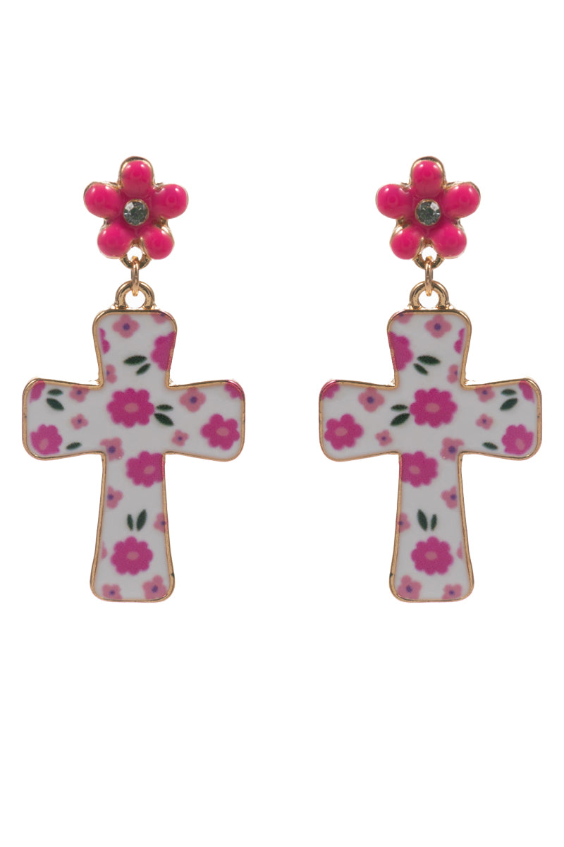 Easter Cross Enamel Pattern Titanium Post Earrings