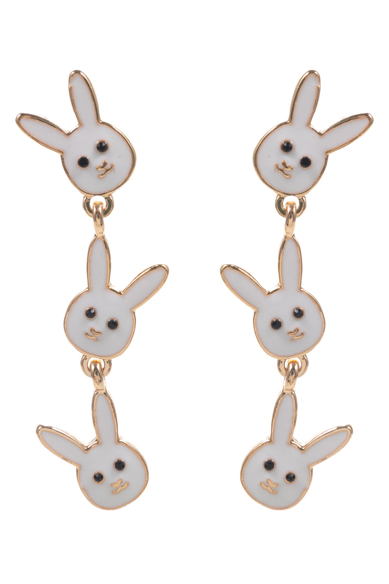 Easter Bunny Pearlized Enamel 3 Drop Post Earrings