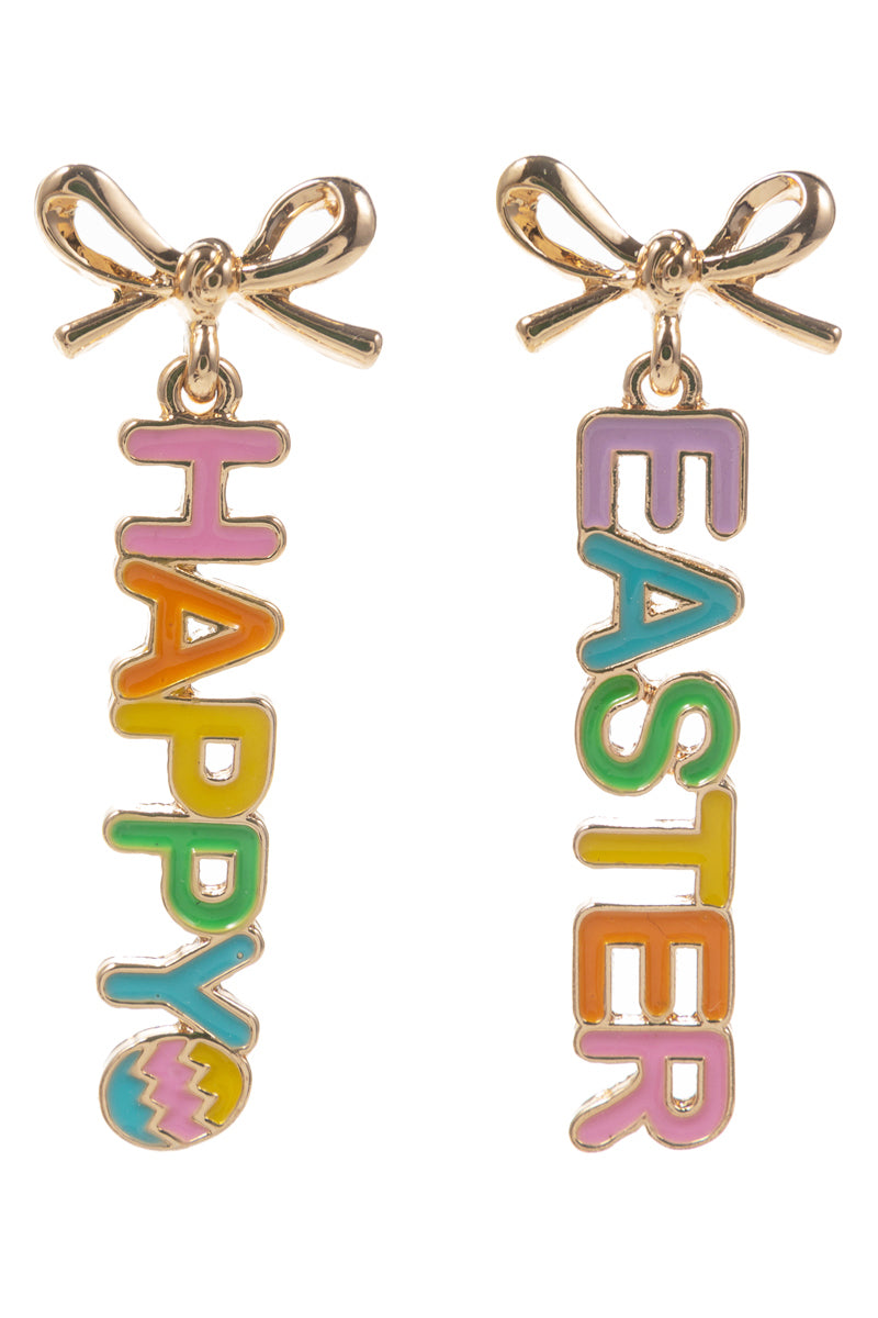 Ribbon Happy Easter Enamel Titanium Post Earrings