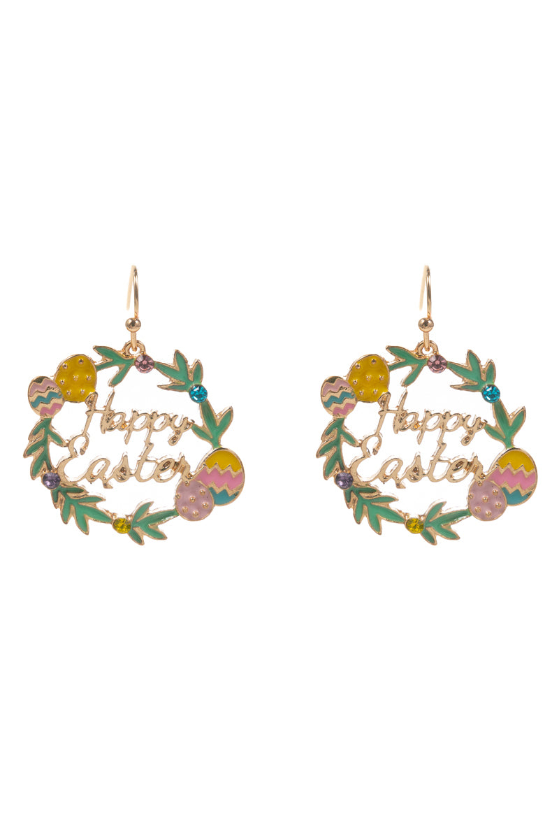 Easter Wreath Shaped Enamel Brass Hook Earrings