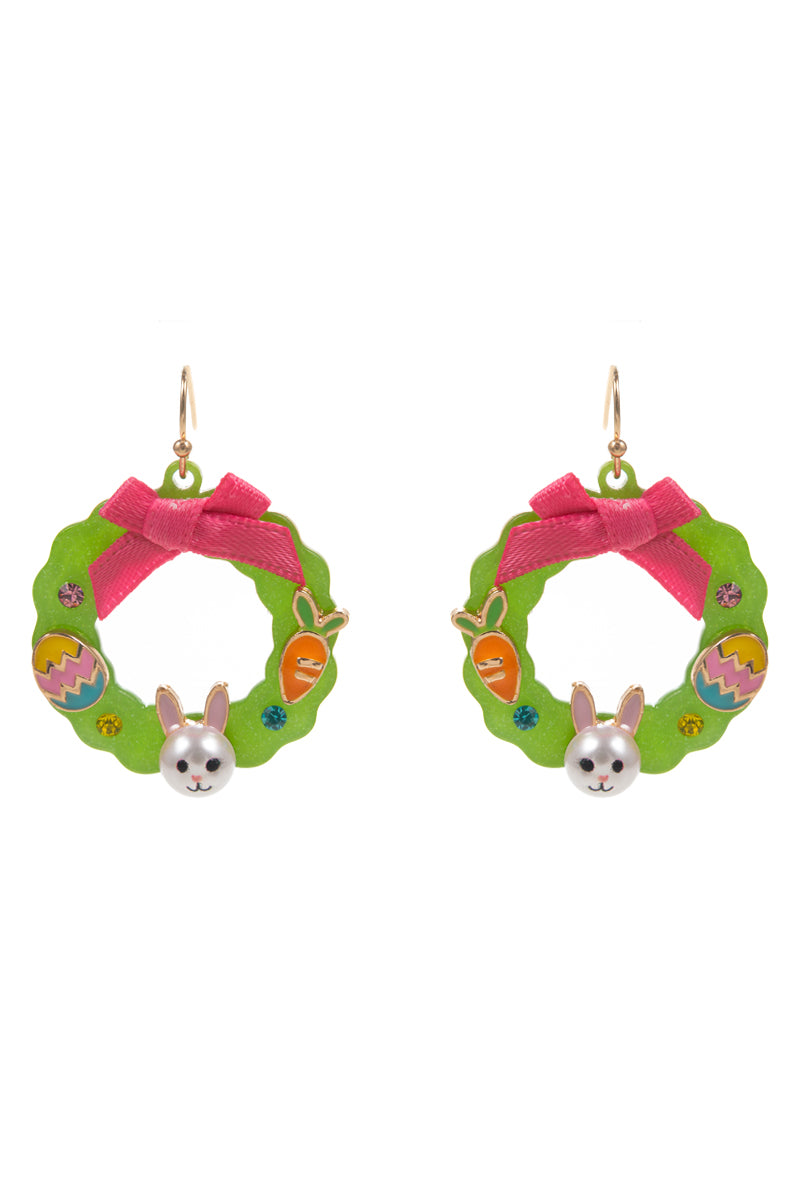 Easter Wreath Acetate Enameled Icons Hook Earrings