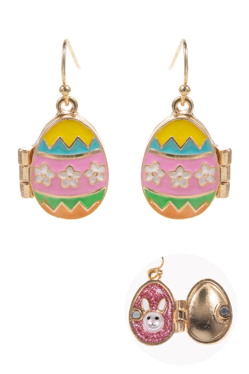 Easter Egg Enamel Locket Brass Hook Earrings