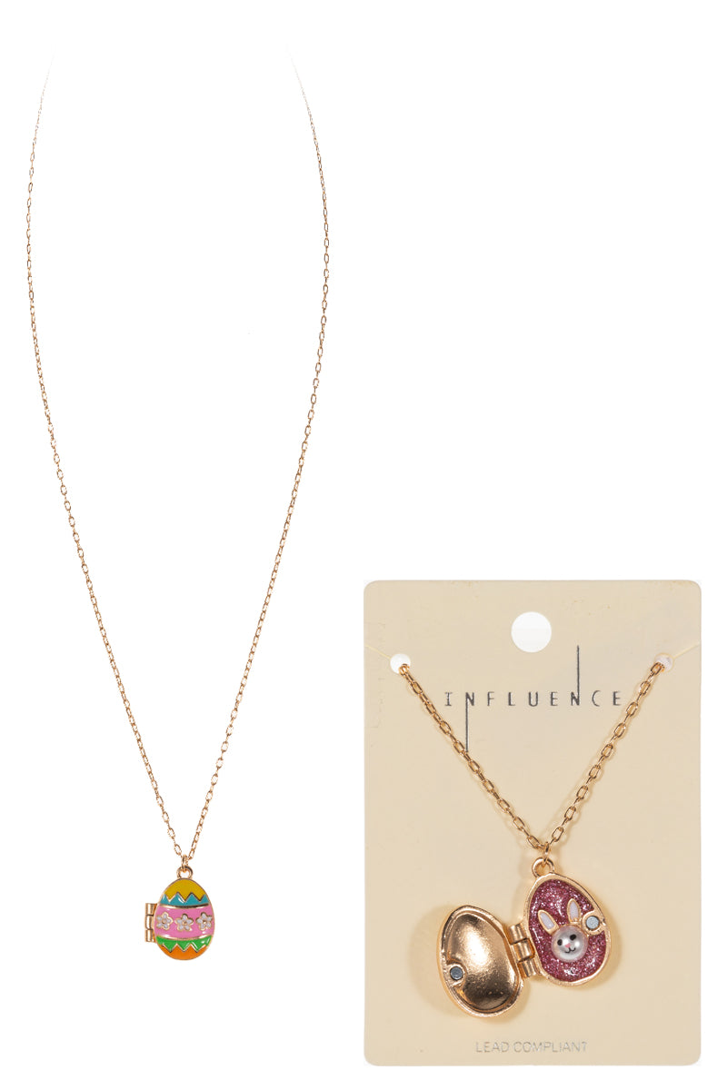 Easter Egg W Bunny Enamel Locket Short Necklace