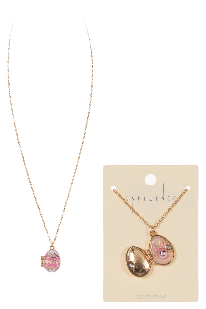 Easter Egg W Bunny Enamel Locket Short Necklace