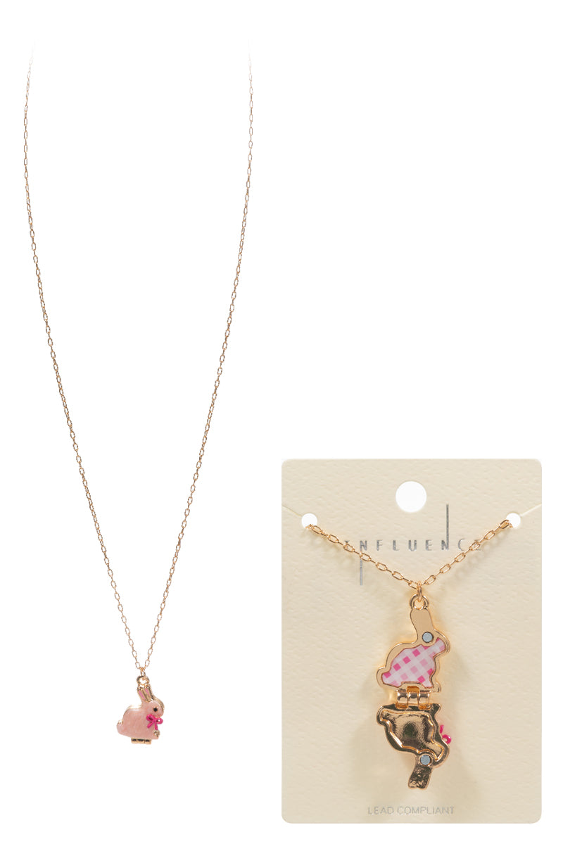 Easter Bunny Shaped Enamel Locket Short Necklace