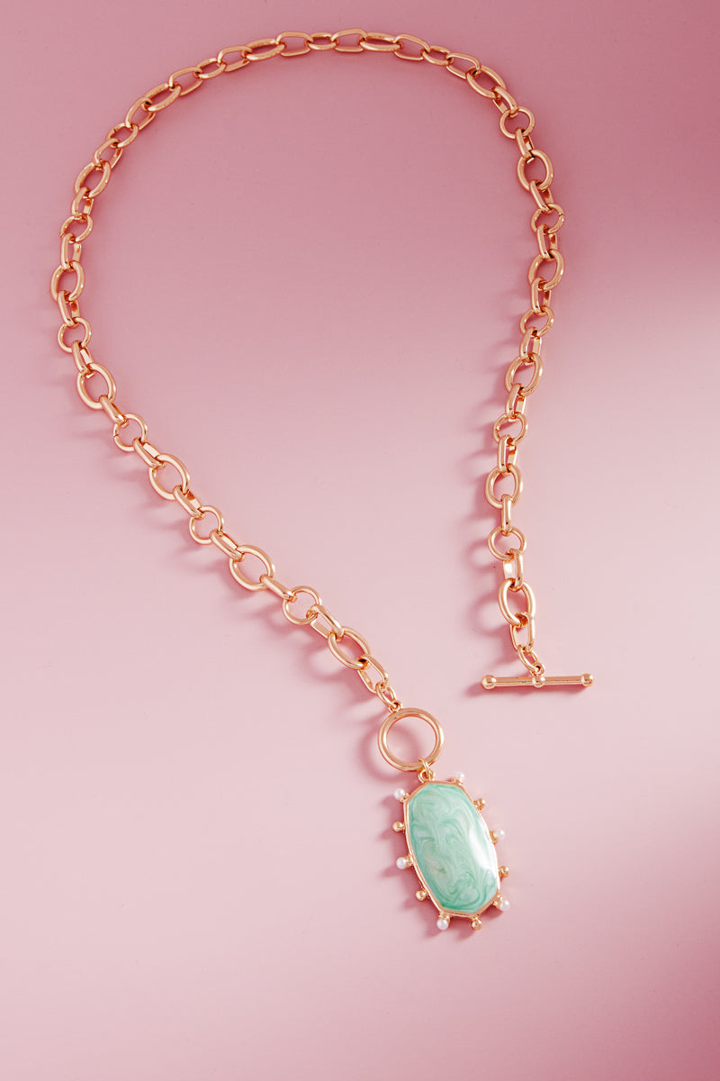 Hexagon Pearlized Color Enamel Short Necklace