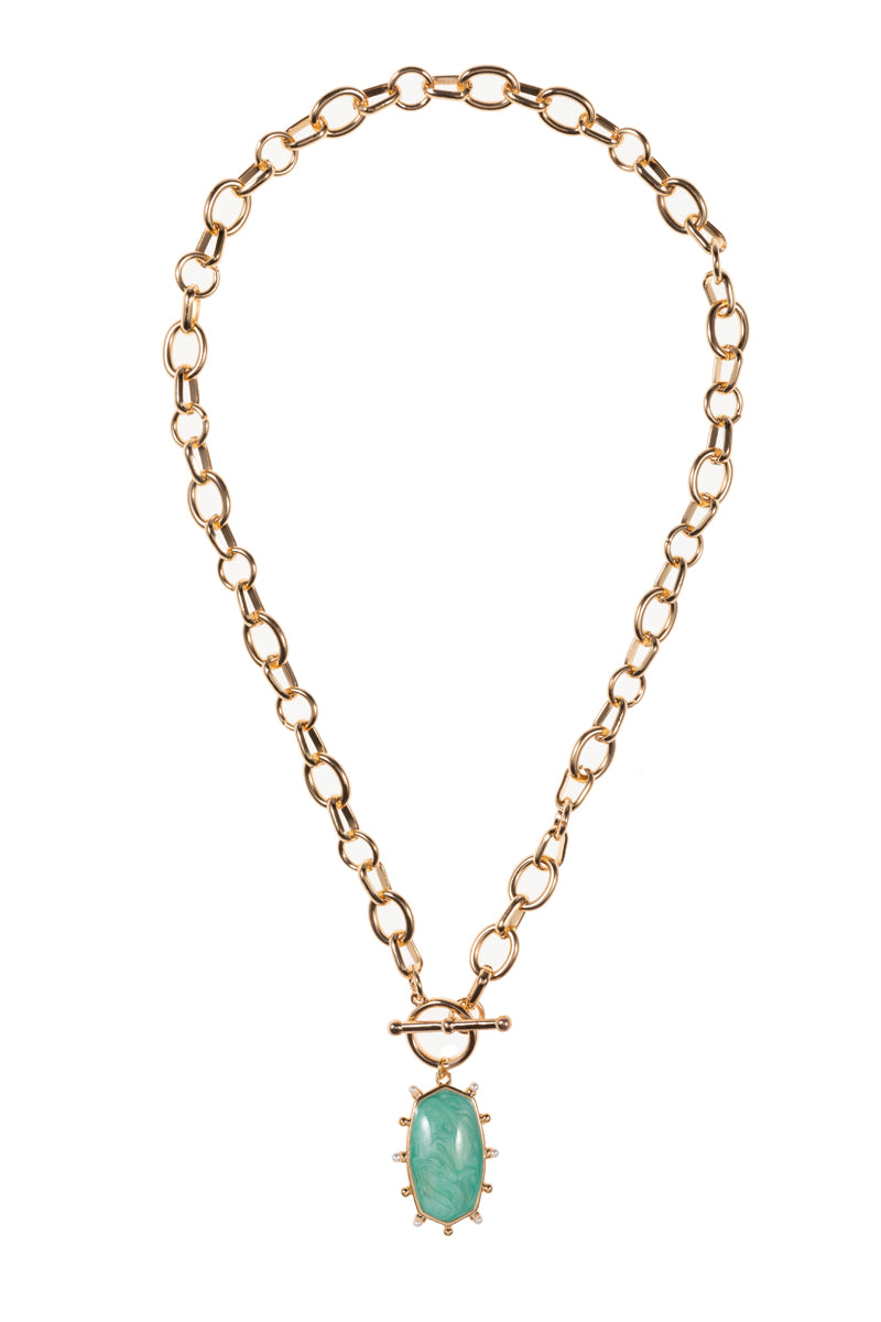 Hexagon Pearlized Color Enamel Short Necklace
