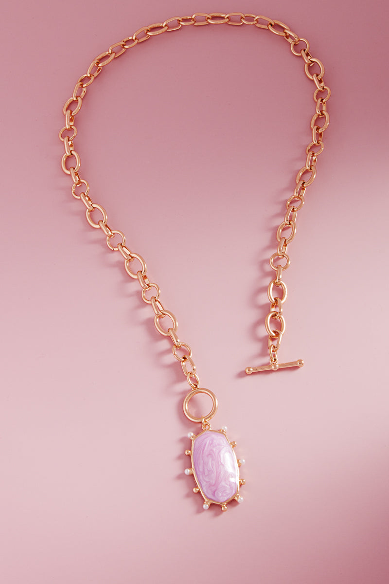 Hexagon Pearlized Color Enamel Short Necklace