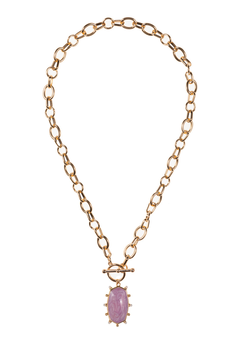 Hexagon Pearlized Color Enamel Short Necklace