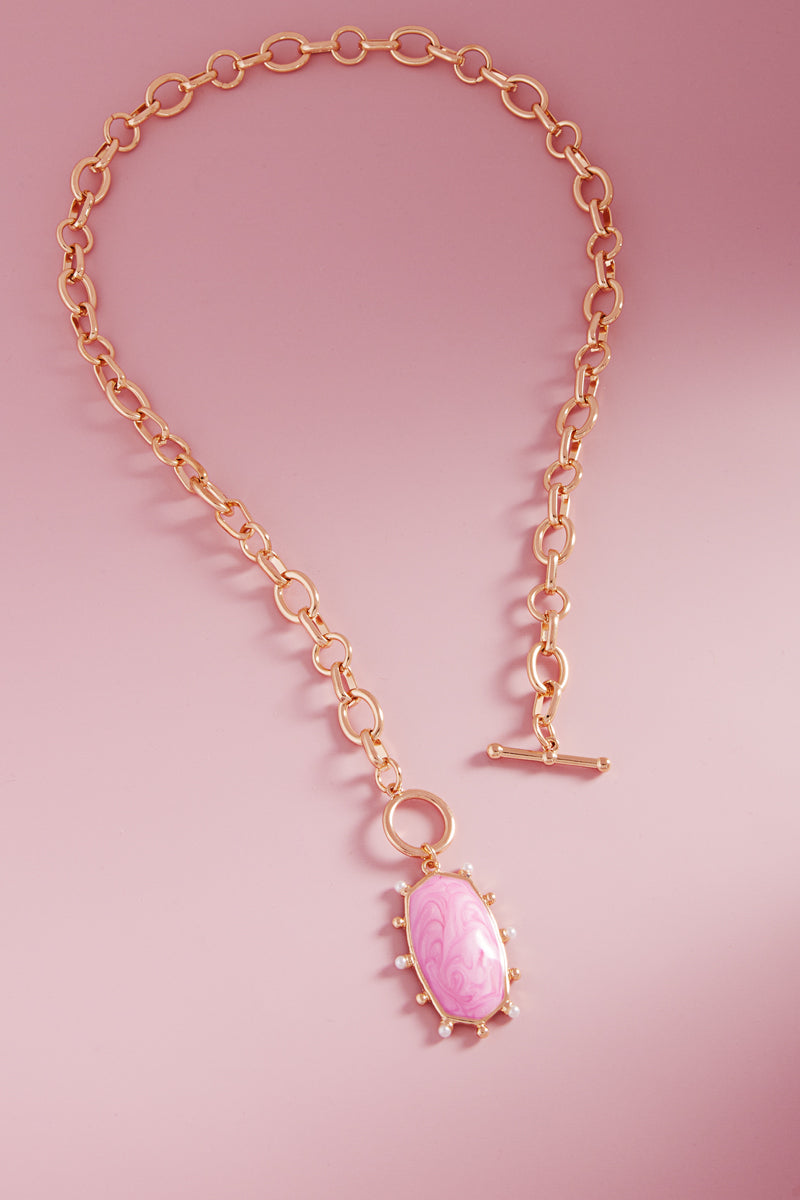Hexagon Pearlized Color Enamel Short Necklace