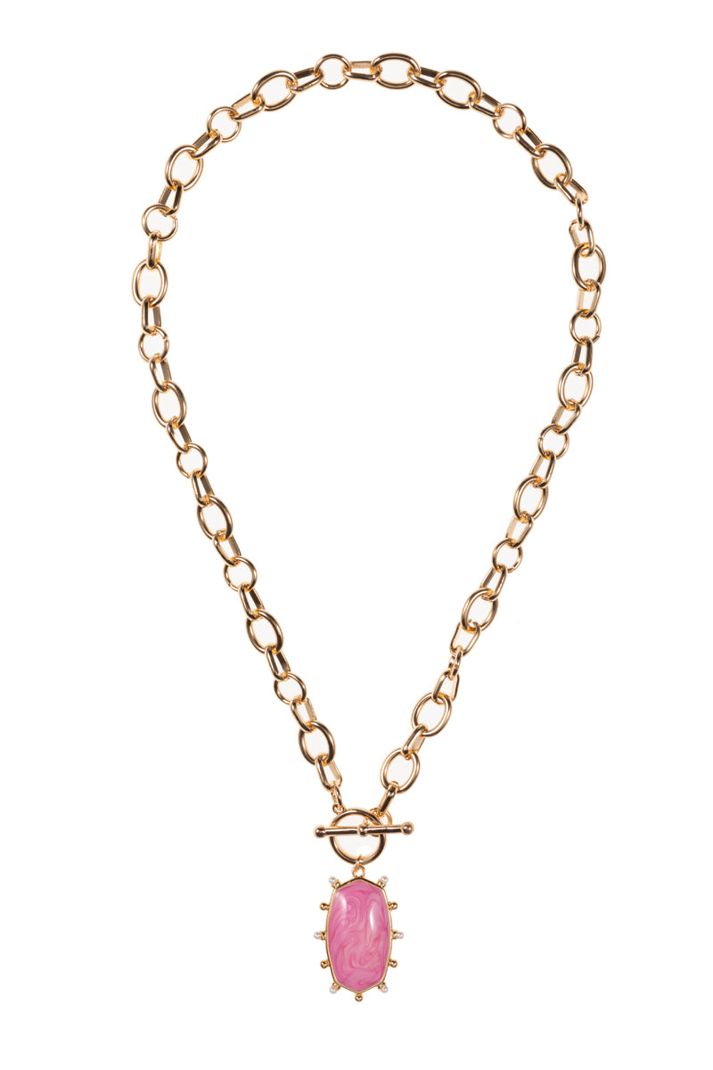 Hexagon Pearlized Color Enamel Short Necklace
