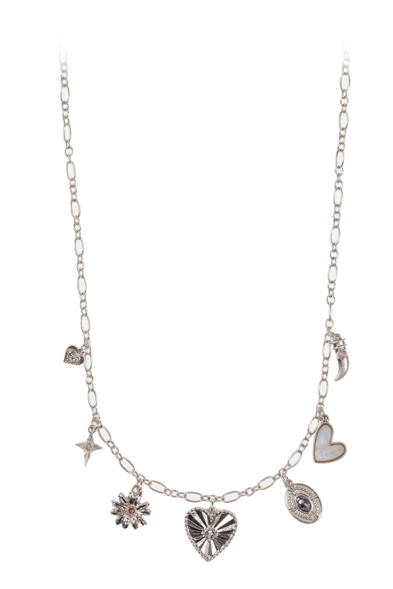 Flower Vintage Metal Mixed Charm Short Necklace