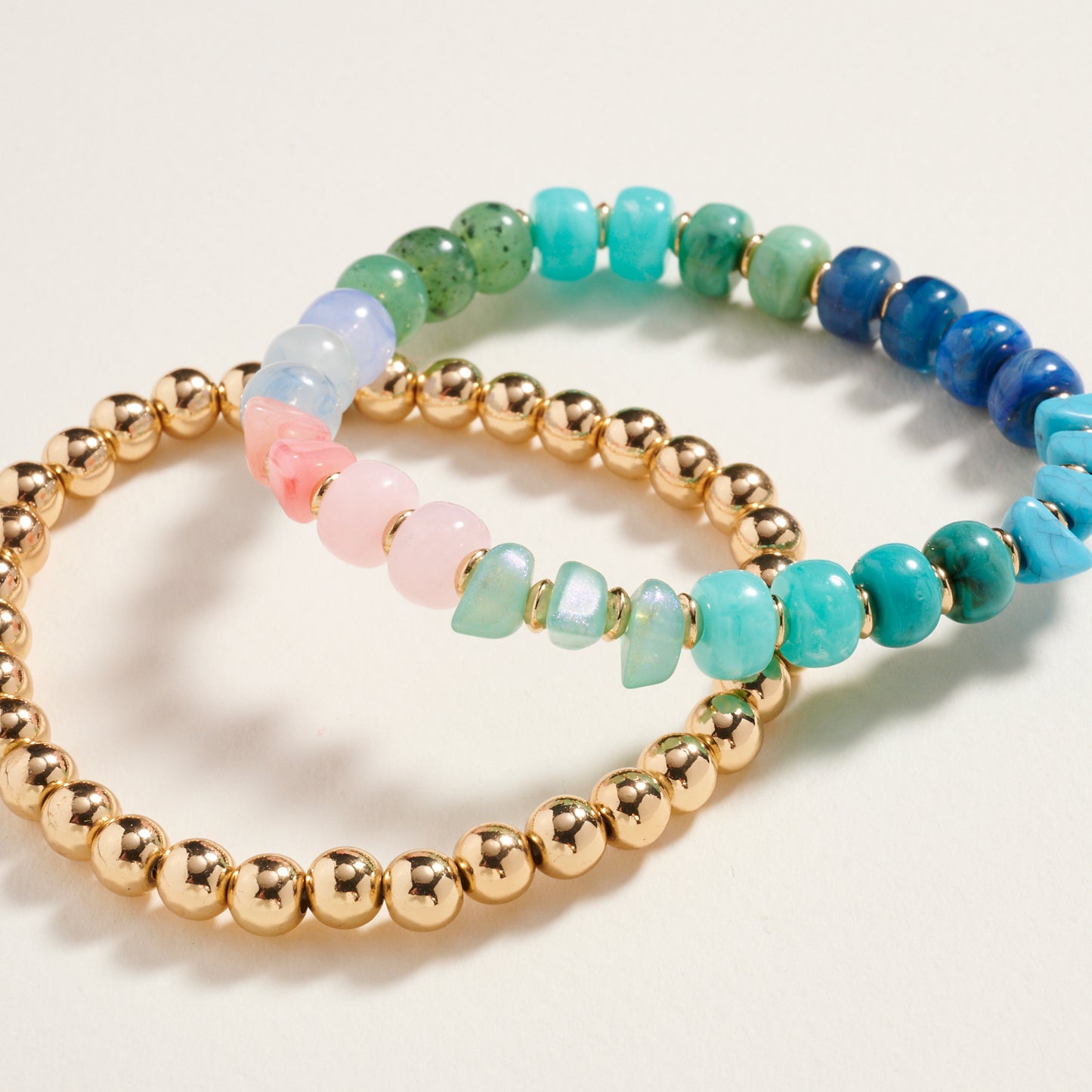 Mixed Marble Ombre CCB Beaded 2PC Stretch Bracelet