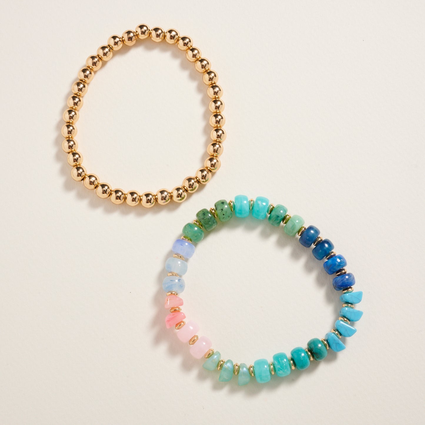 Mixed Marble Ombre CCB Beaded 2PC Stretch Bracelet