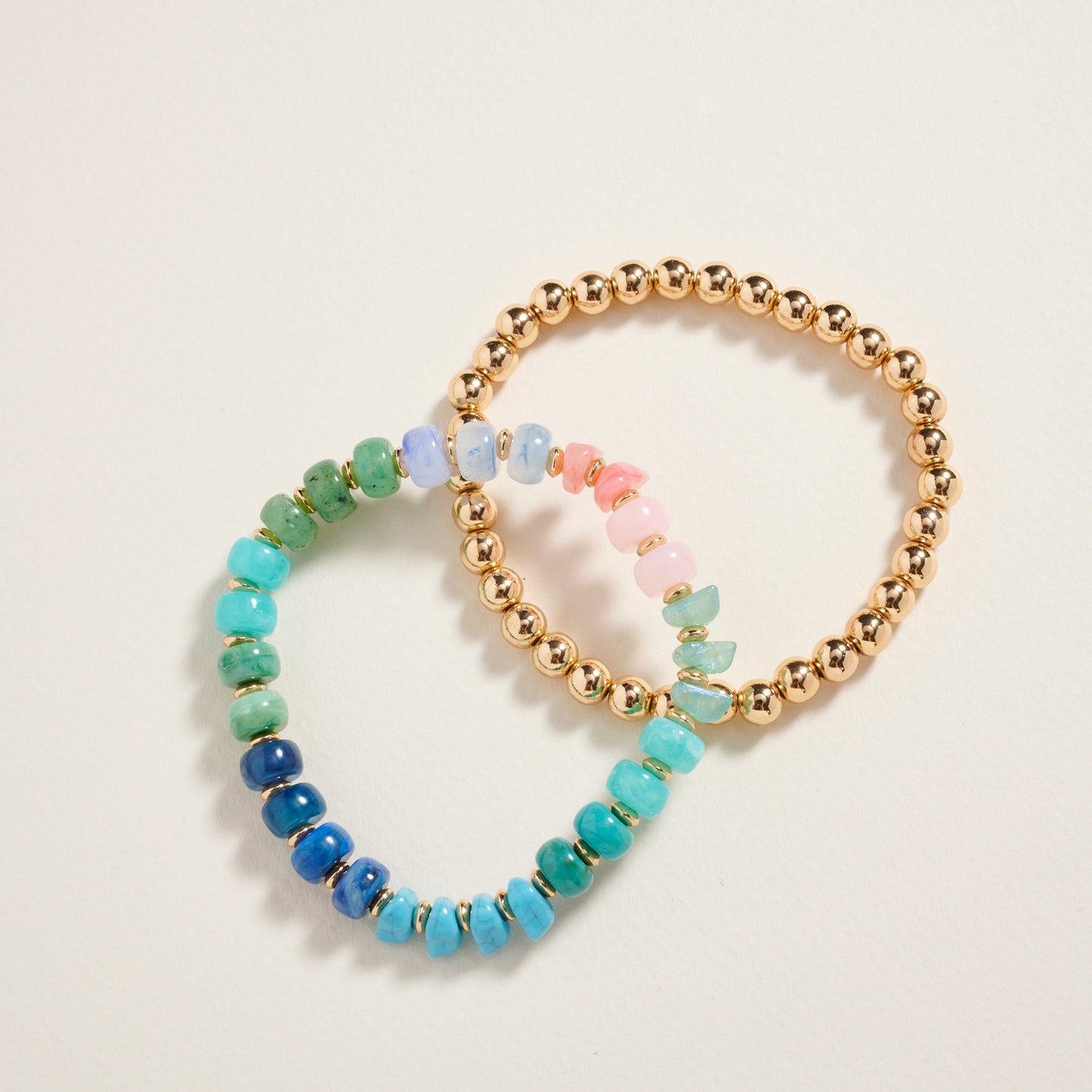 Mixed Marble Ombre CCB Beaded 2PC Stretch Bracelet