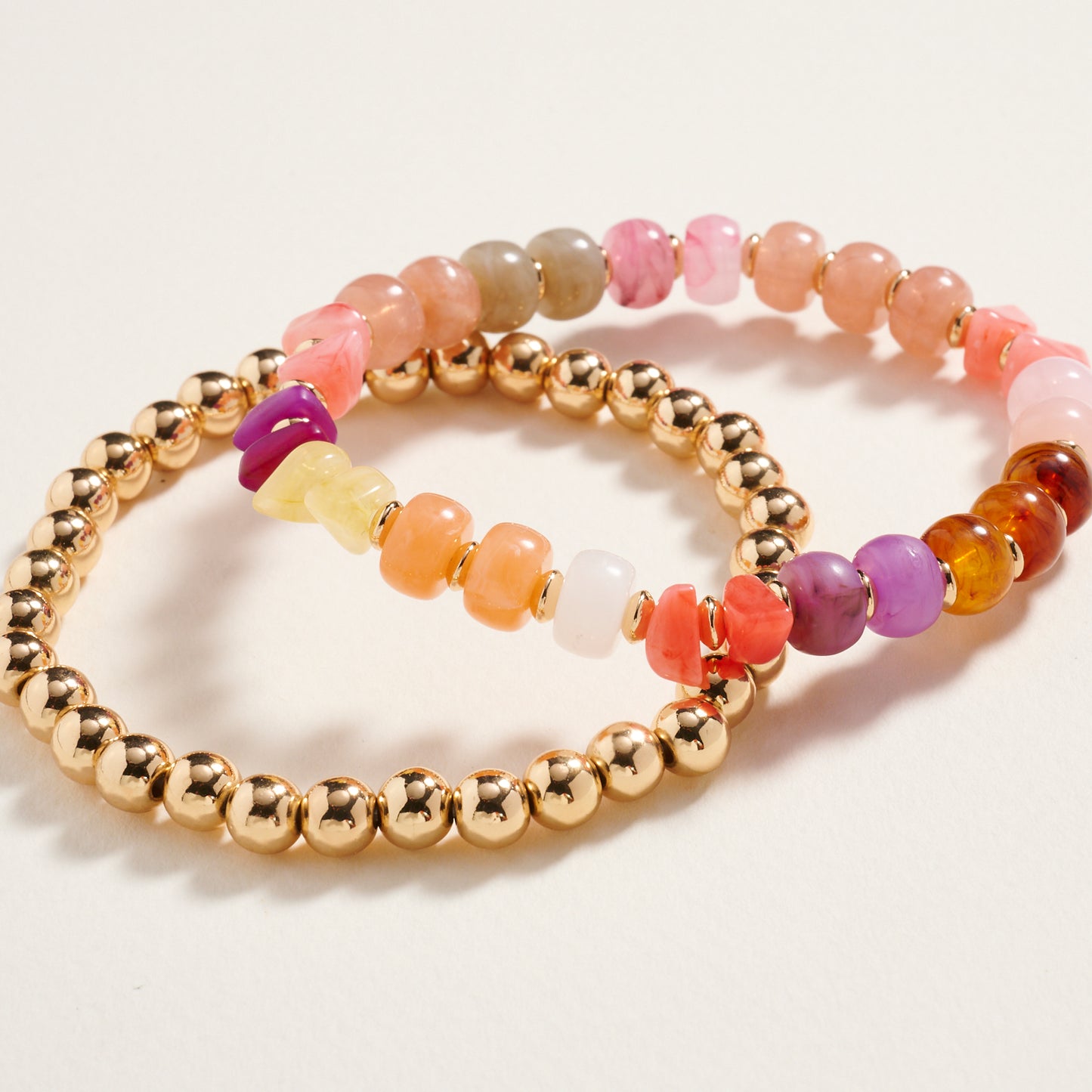 Mixed Marble Ombre CCB Beaded 2PC Stretch Bracelet