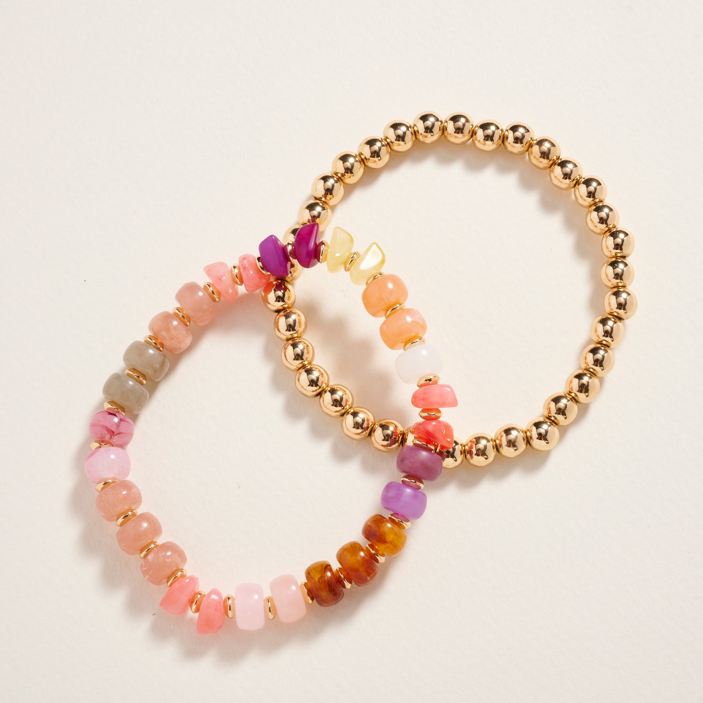 Mixed Marble Ombre CCB Beaded 2PC Stretch Bracelet