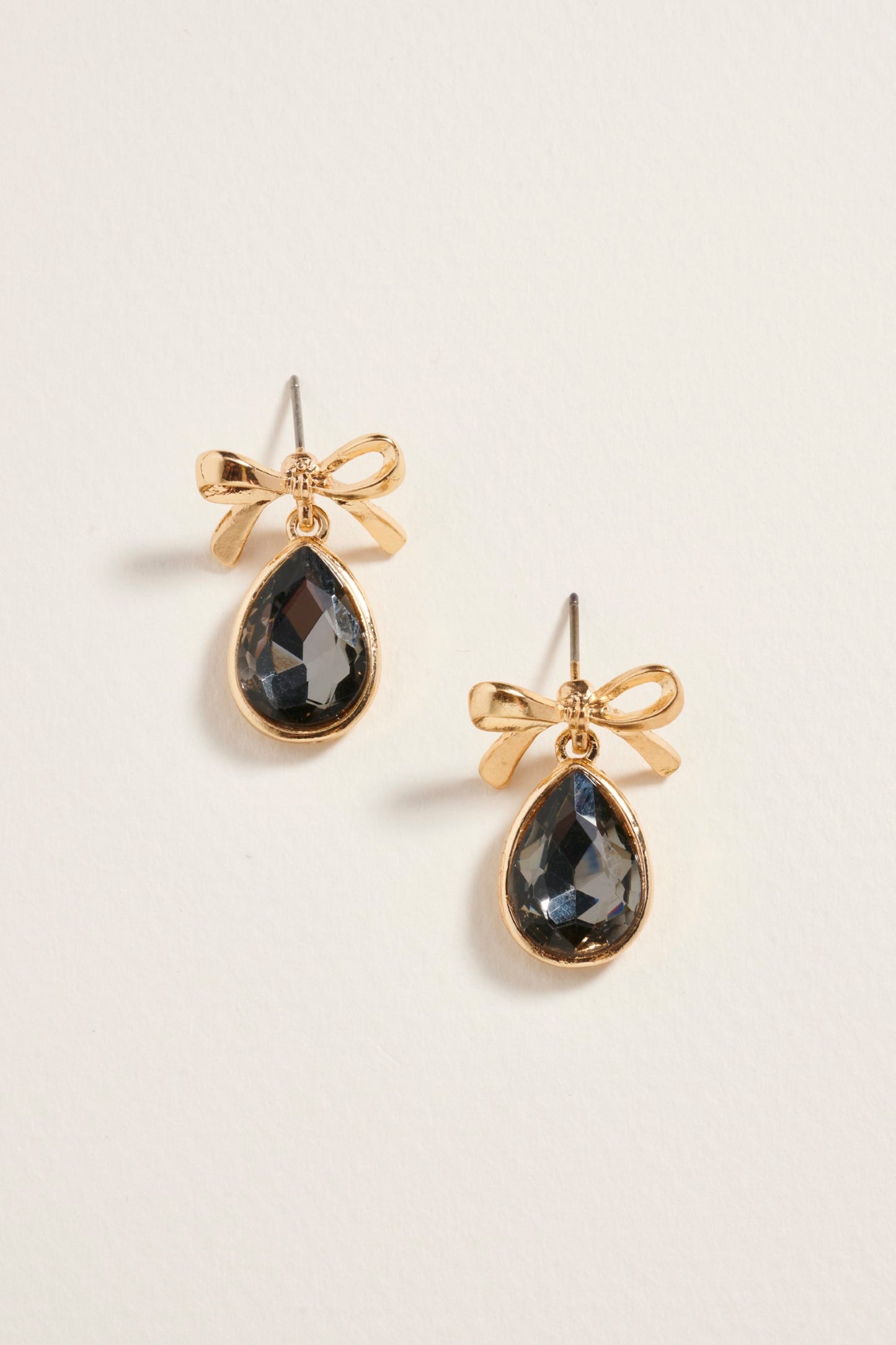 Teardrop Rhinestone with Metal Bow Post Earrings
