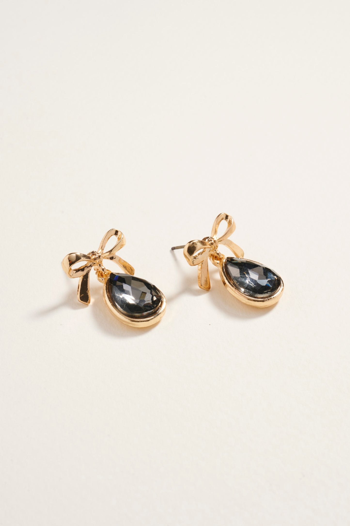 Teardrop Rhinestone with Metal Bow Post Earrings