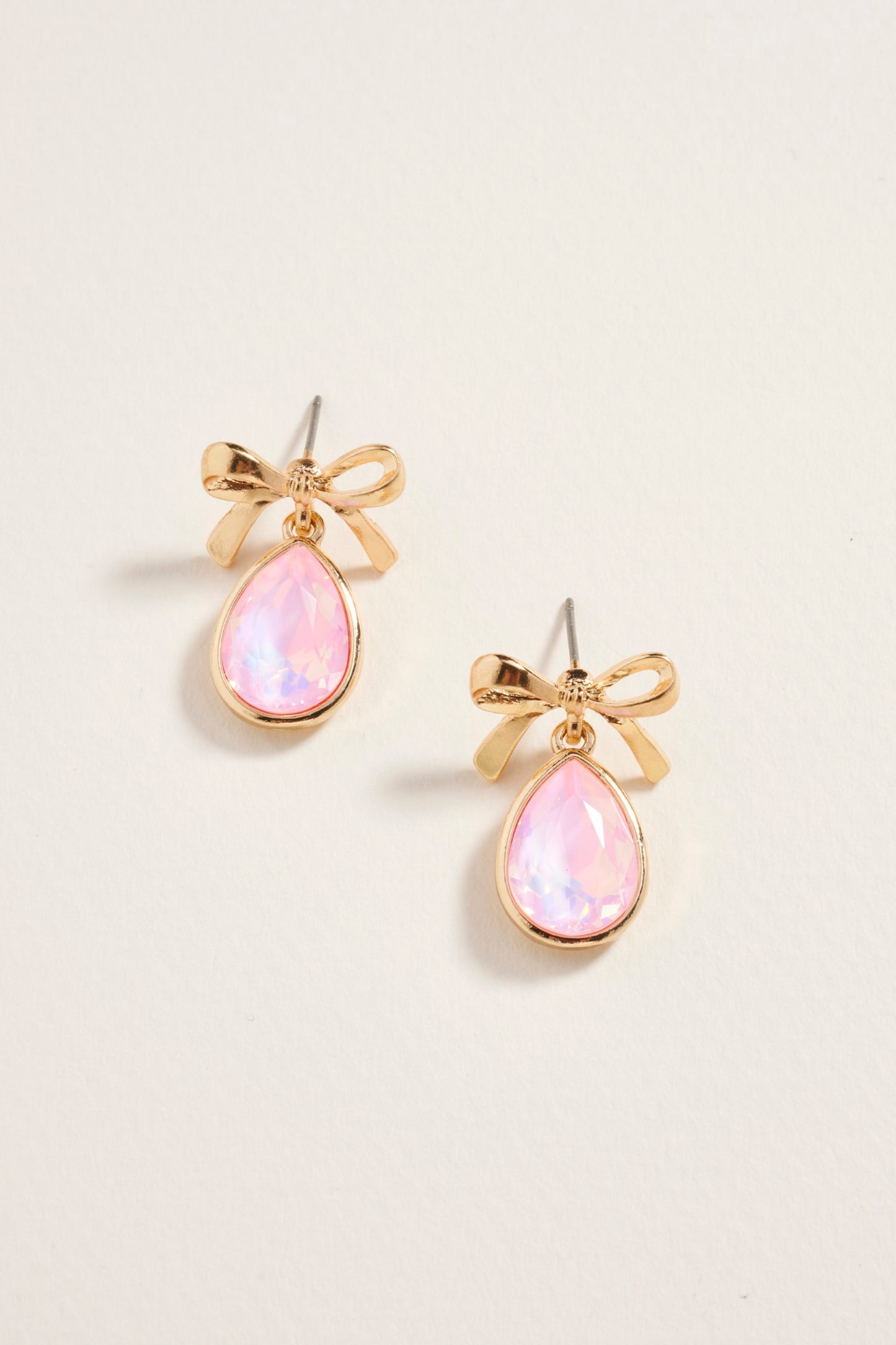 Teardrop Rhinestone with Metal Bow Post Earrings