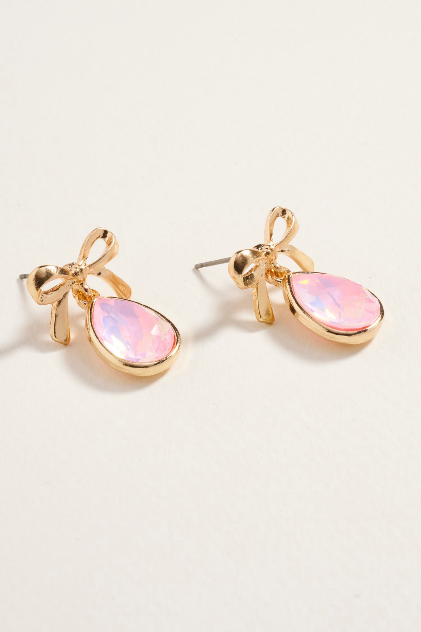 Teardrop Rhinestone with Metal Bow Post Earrings