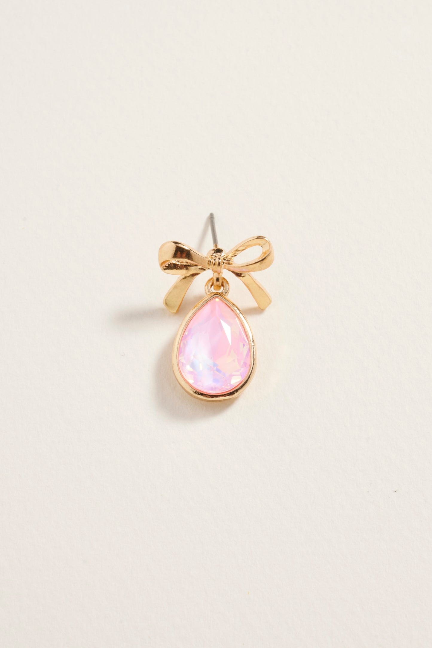 Teardrop Rhinestone with Metal Bow Post Earrings