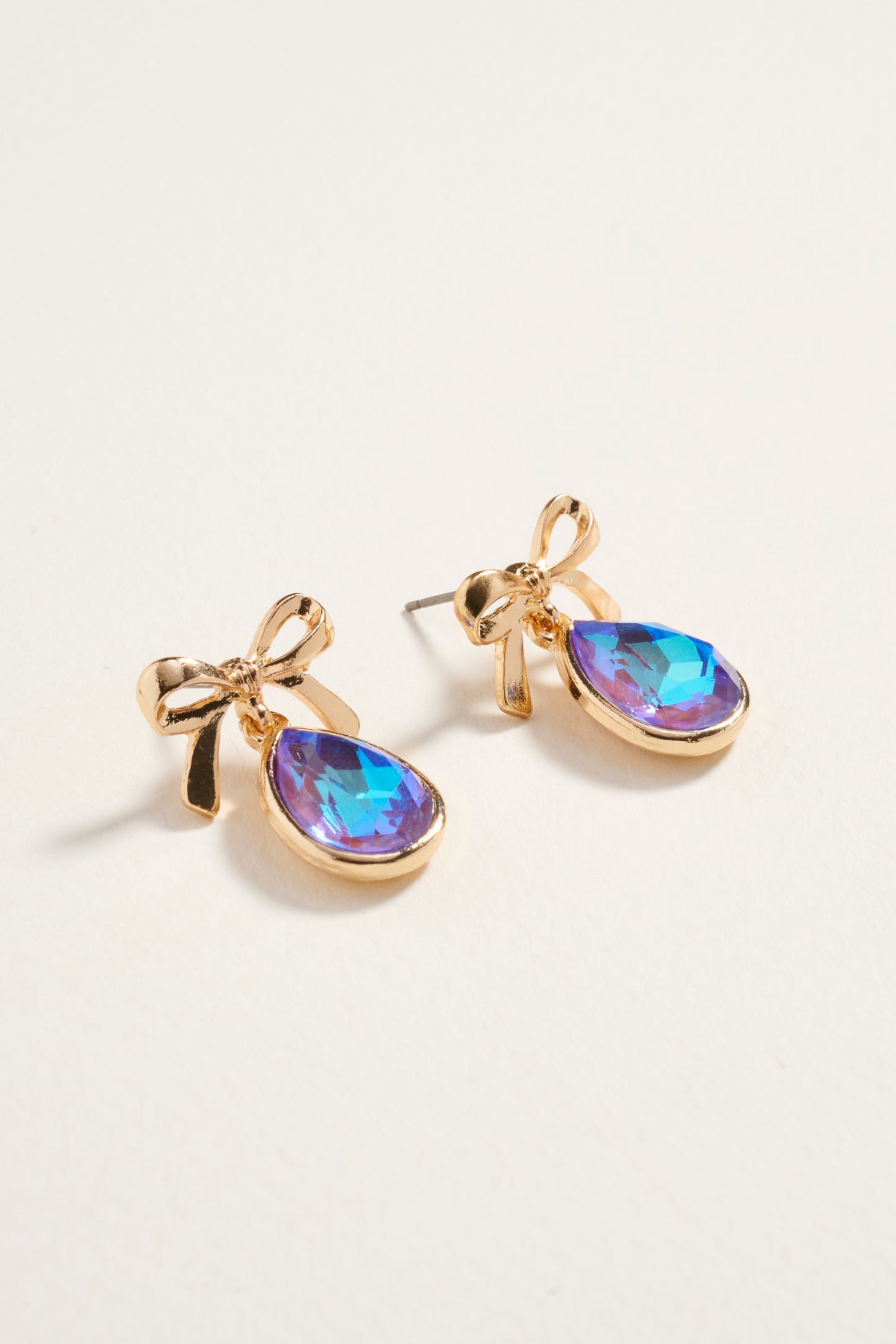 Teardrop Rhinestone with Metal Bow Post Earrings