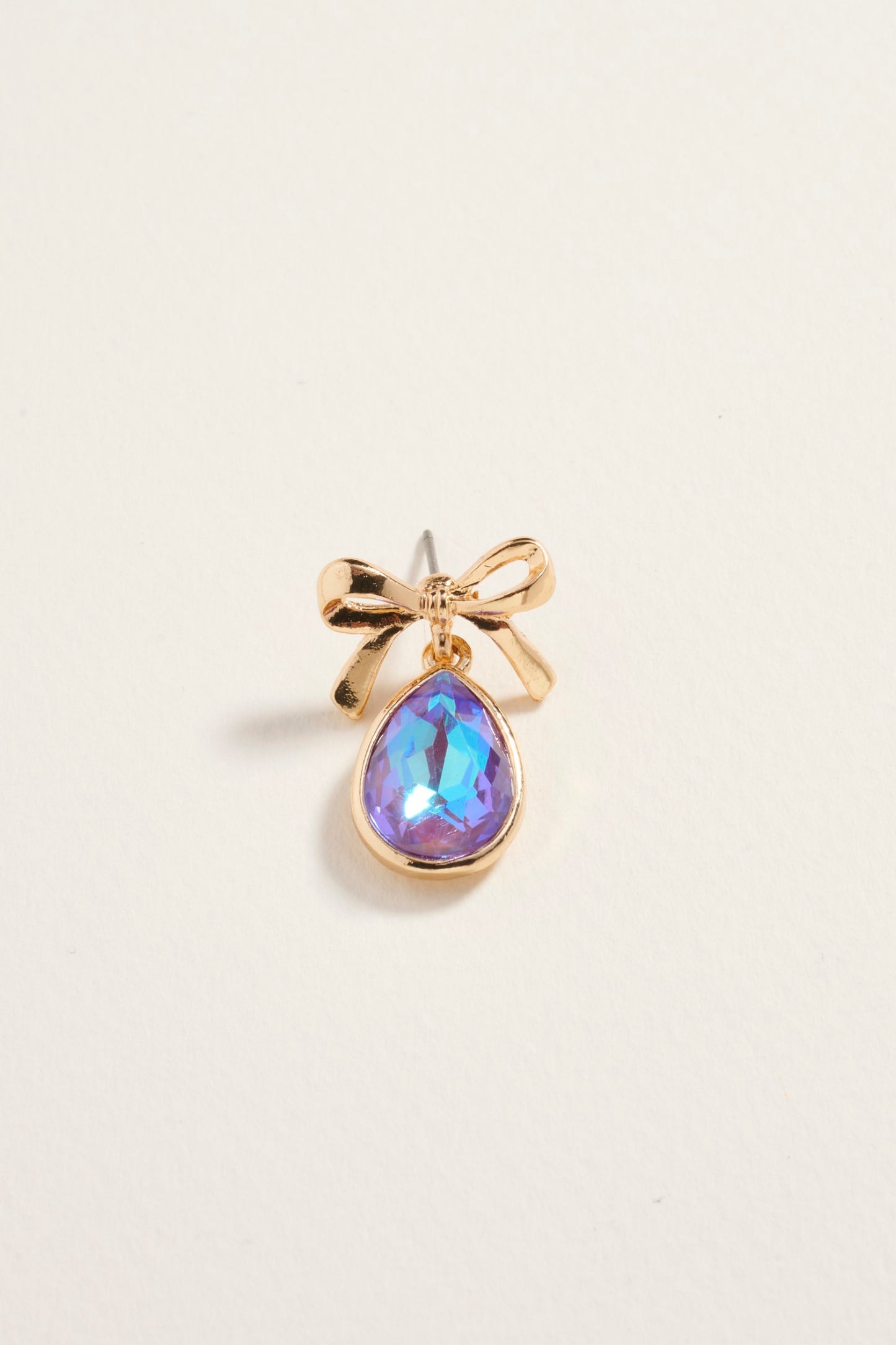 Teardrop Rhinestone with Metal Bow Post Earrings
